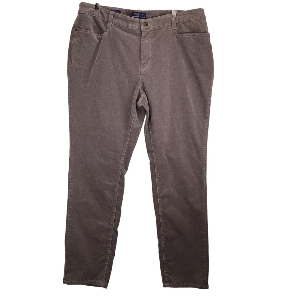 Talbots Womens Taupe Brown Corduroy Pants Size 16W Straight leg SImply Flatterin